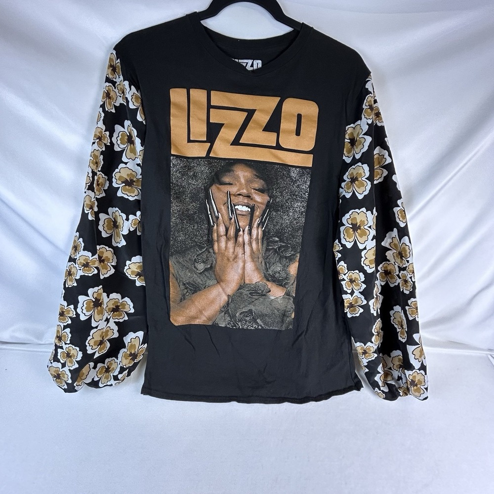 Lizzoโ Graphic T-Shirt Black Upcycled Handmade Long Balloon sleeve Size Small